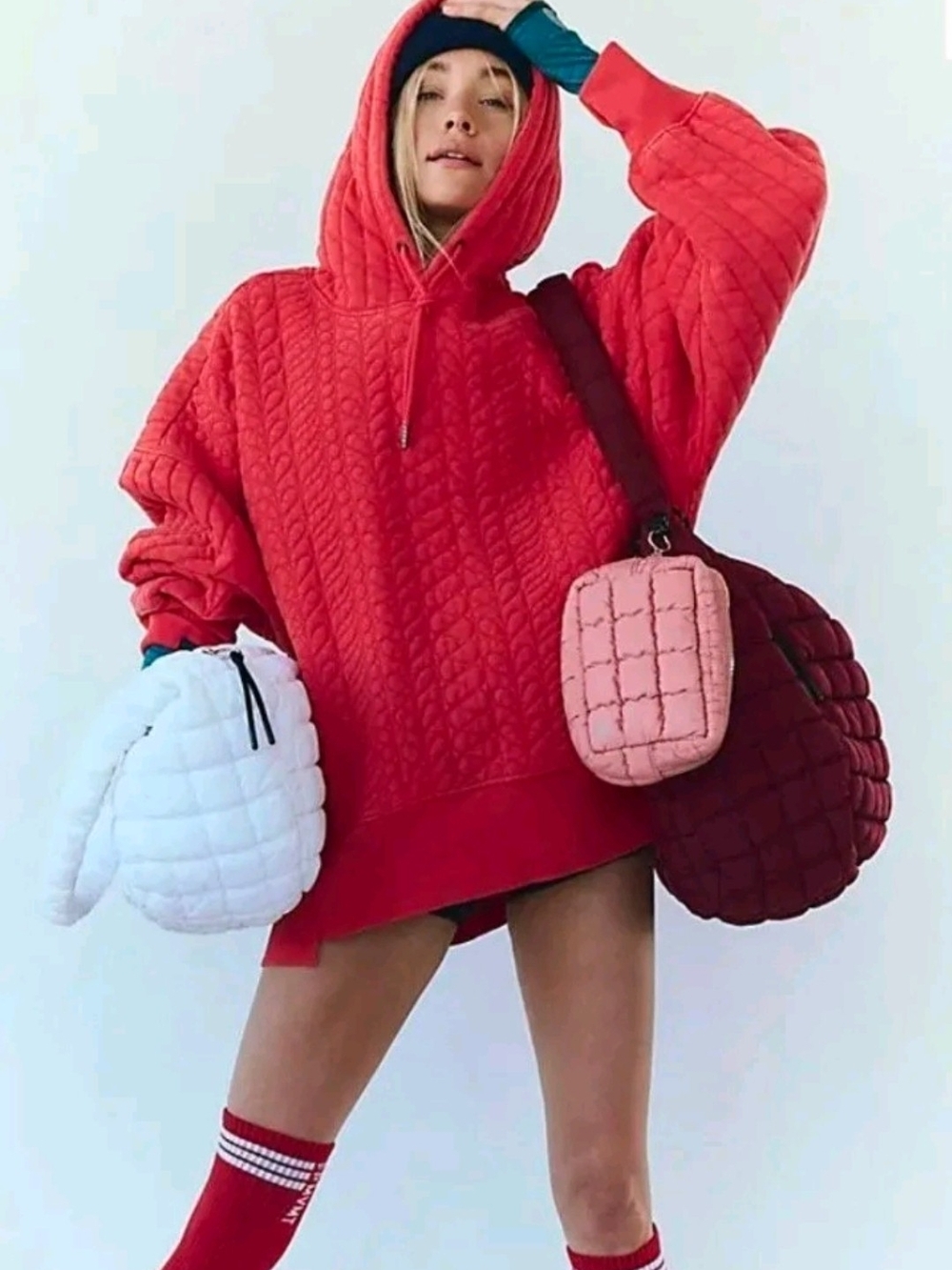FP Movement by Free People Quilted Oversized Hoodie in Red
